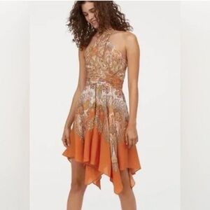 H&M NWT Hankerchief Hem Orange Paisley Halter Dress Size 8